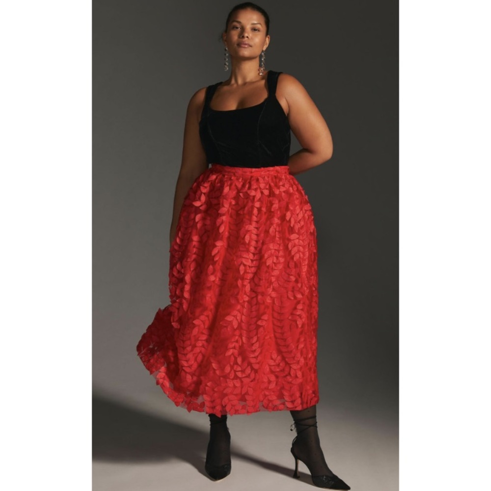 Anthropologie Sunday In Brooklyn Petal Midi Skirt Red Valentine Chinese New Year